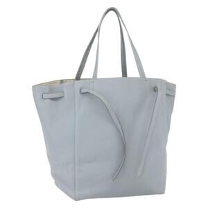CELINE Cabas Phantom Tote Bag Leather Light Blue Gold Auth 162254
